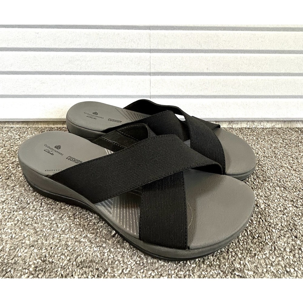 Clarks Cloudsteppers Arla Elin Sandals Women's 9 Black Cross Straps NWOB - Picture 1 of 10